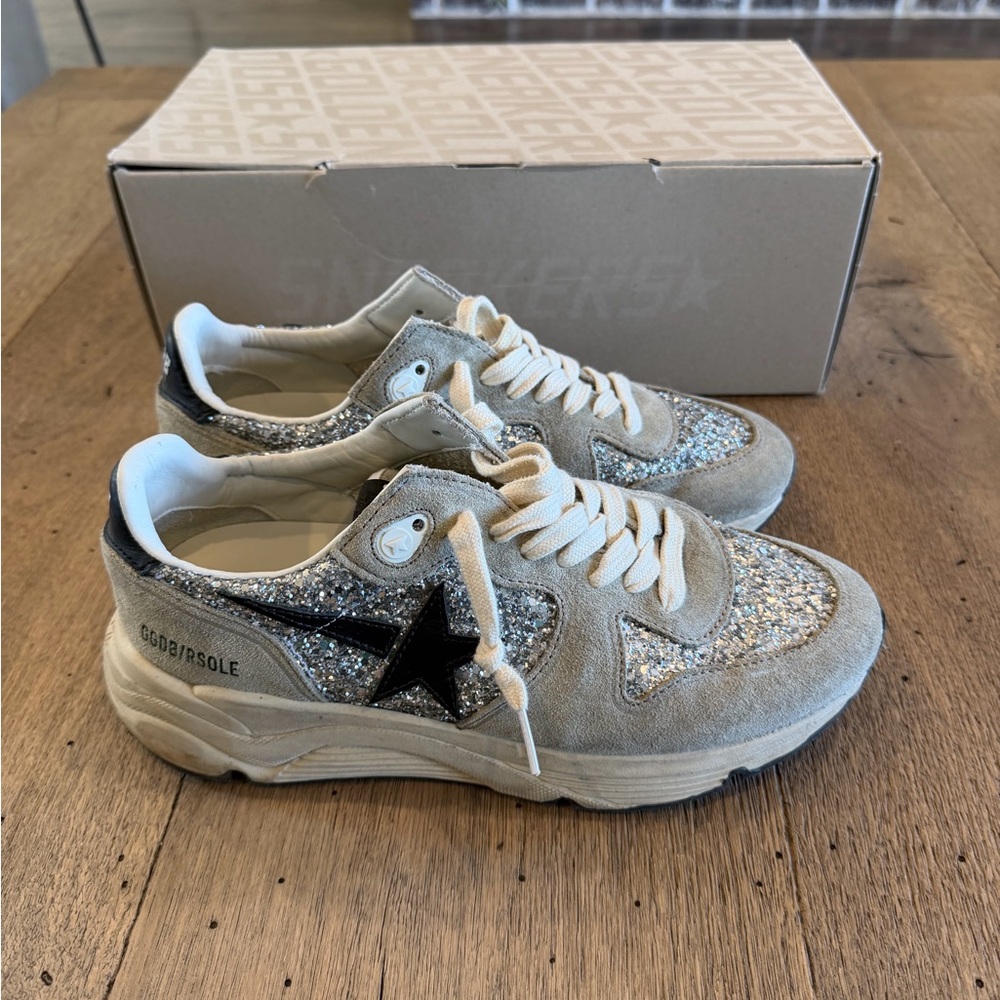 Golden Goose Running Sole taupe suede and silver glitter - Picture 6 of 8